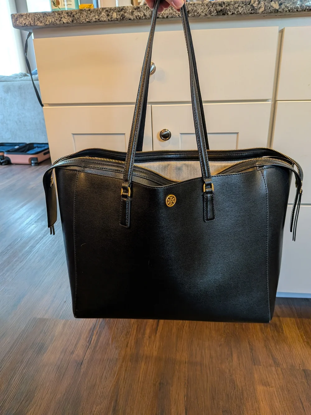 Tory Burch Black Leather Double-Handle Tote